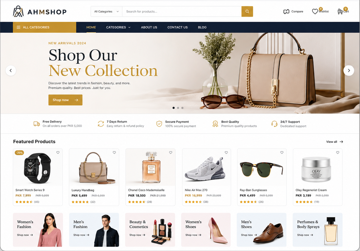 Ahmshop Website screenshot