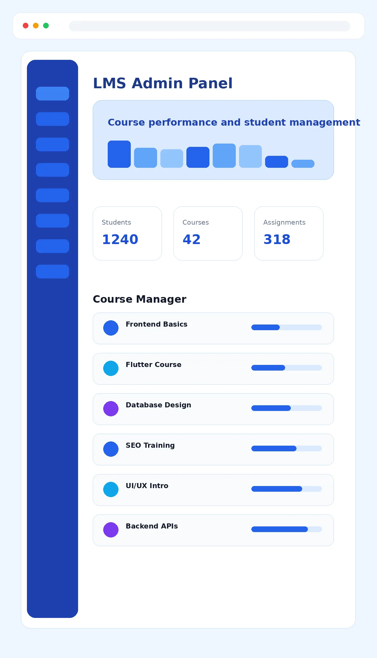 LMS Full-Stack Admin scrollable screenshot by AlphaCode