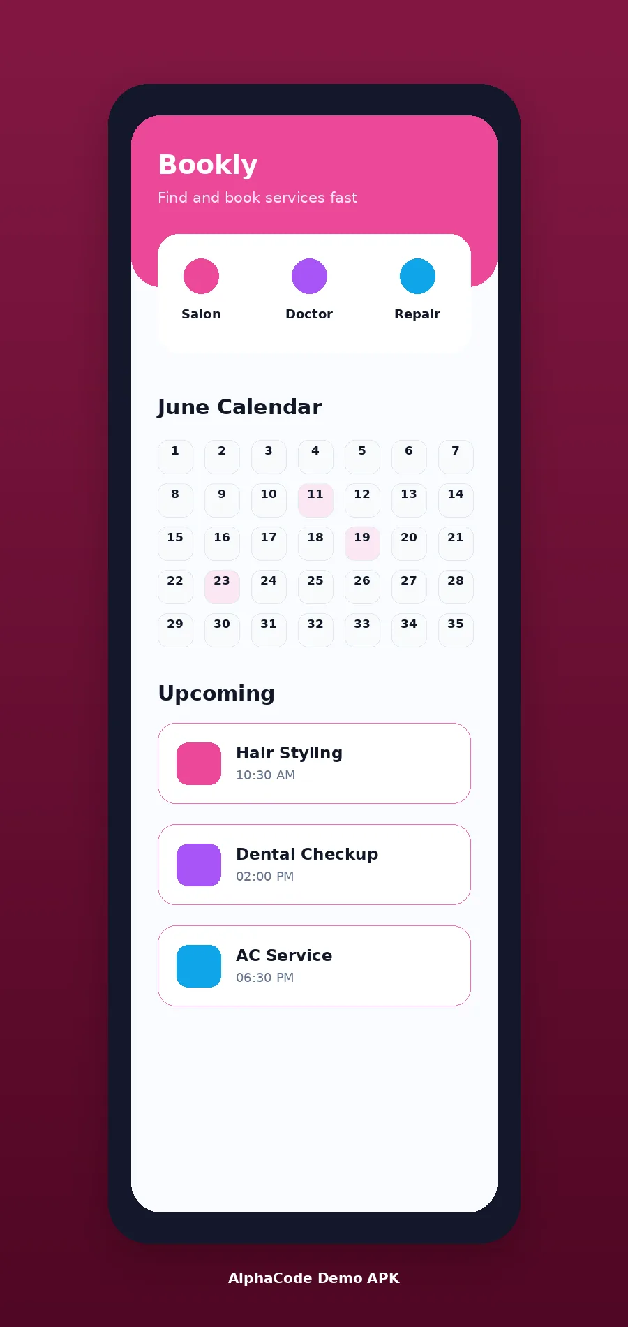 Booking APK Preview scrollable screenshot by AlphaCode